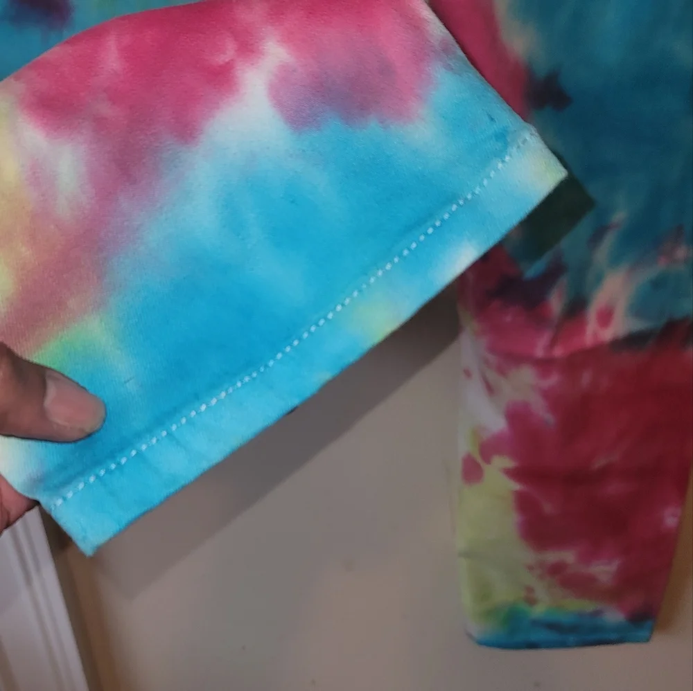 NWT Fashion Nova Pink Yellow Blue Tie Dye Denim High Rise Pants Jeans - Picture 9 of 16